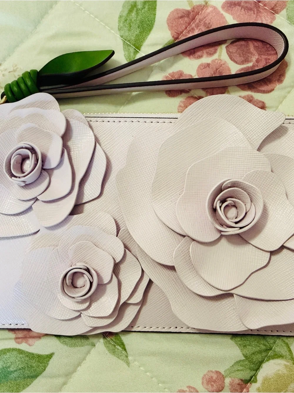 kate spade Floral Appliqué Wristlet Clutch - Light Lavender with Green Accent